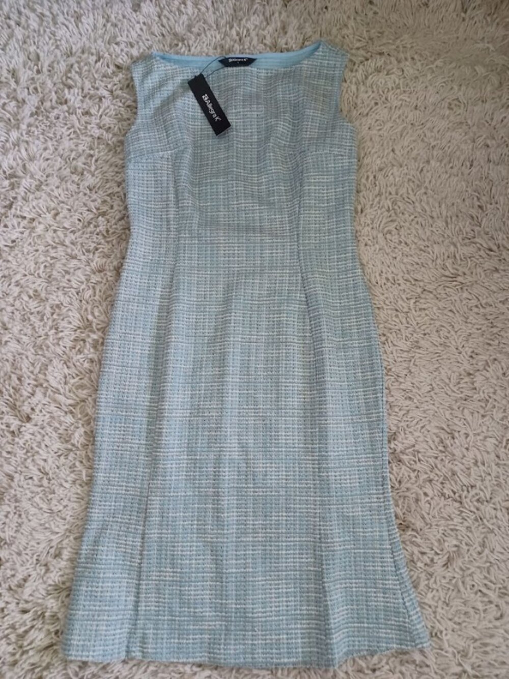 Allegra K NWT Women's Small Aqua Blue Tweed Boucle Sleeveless Sheath Midi Dress